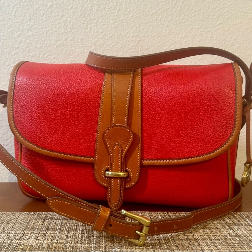 Vintage Dooney & Bourke Red All-Weather Leather Double Buckle Equestrian